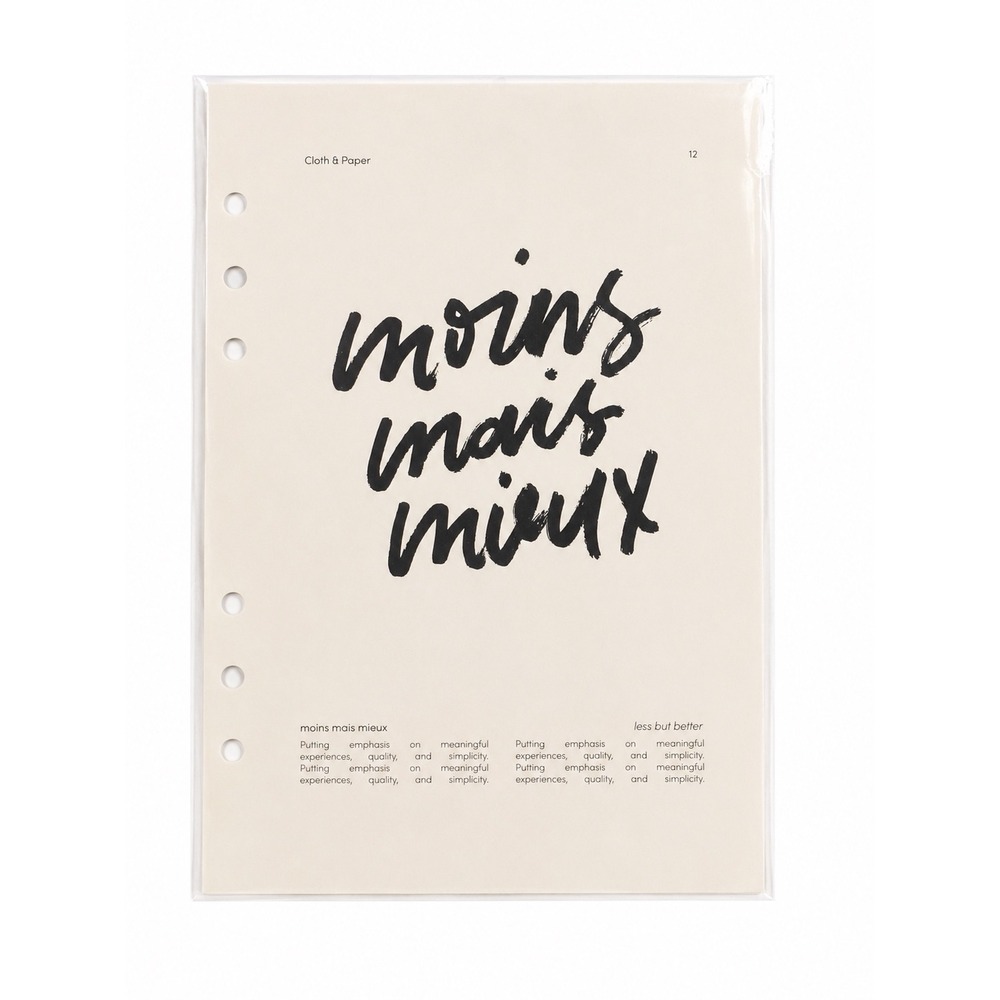 Cloth & Paper Moins Mais Mieux Planner Dashboard A5 6-Ring Binder Insert
